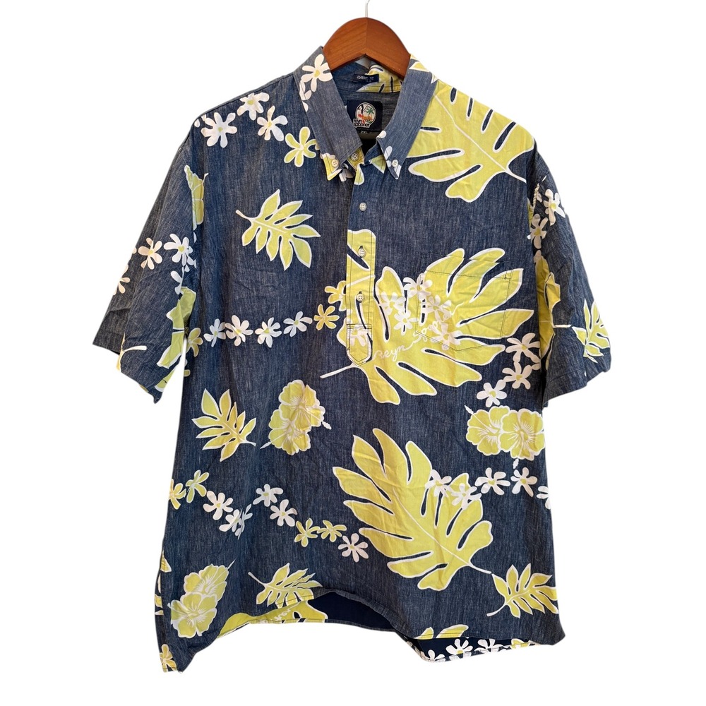 Reyn Spooner Old School Reyn's Monstera Pullover 1/4 Button Aloha Shirt - XXL - Picture 3 of 9